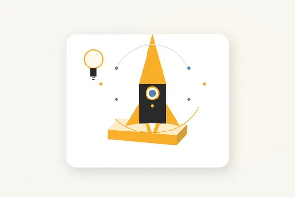 Editorial illustration of a rocket and lightbulb representing innovation