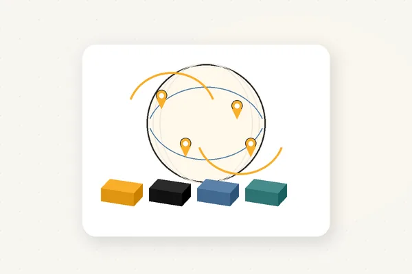 Editorial illustration of a globe, routes and containers representing supply chains
